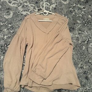 Chic Beige V-Neck Knit Sweater